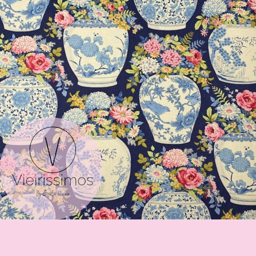 Duo 'Chic Flowervase Navy Blue' - Porta‑chaves & Porta Moedas