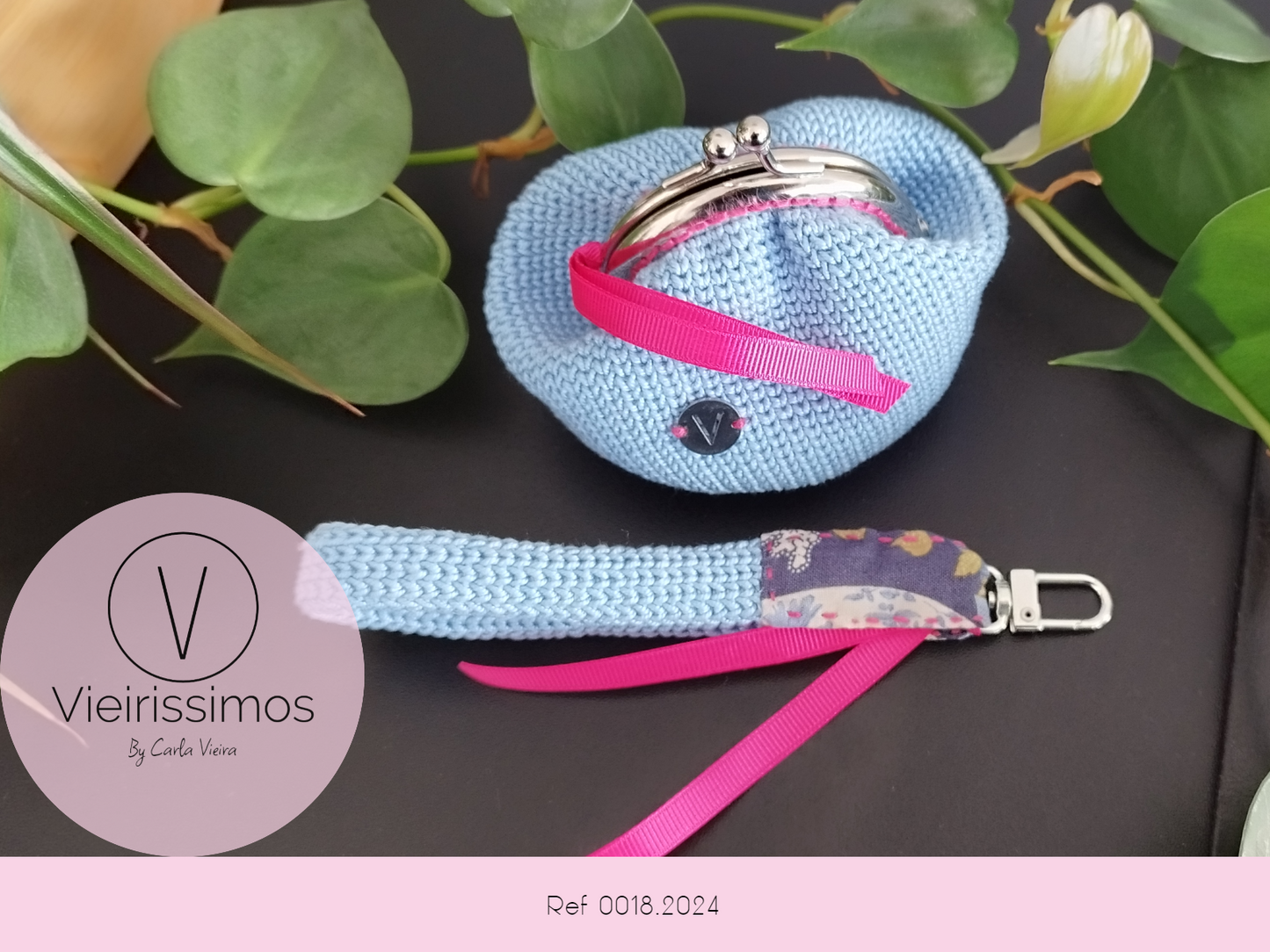Duo 'Chic Flowervase Navy Blue' - Porta‑chaves & Porta Moedas