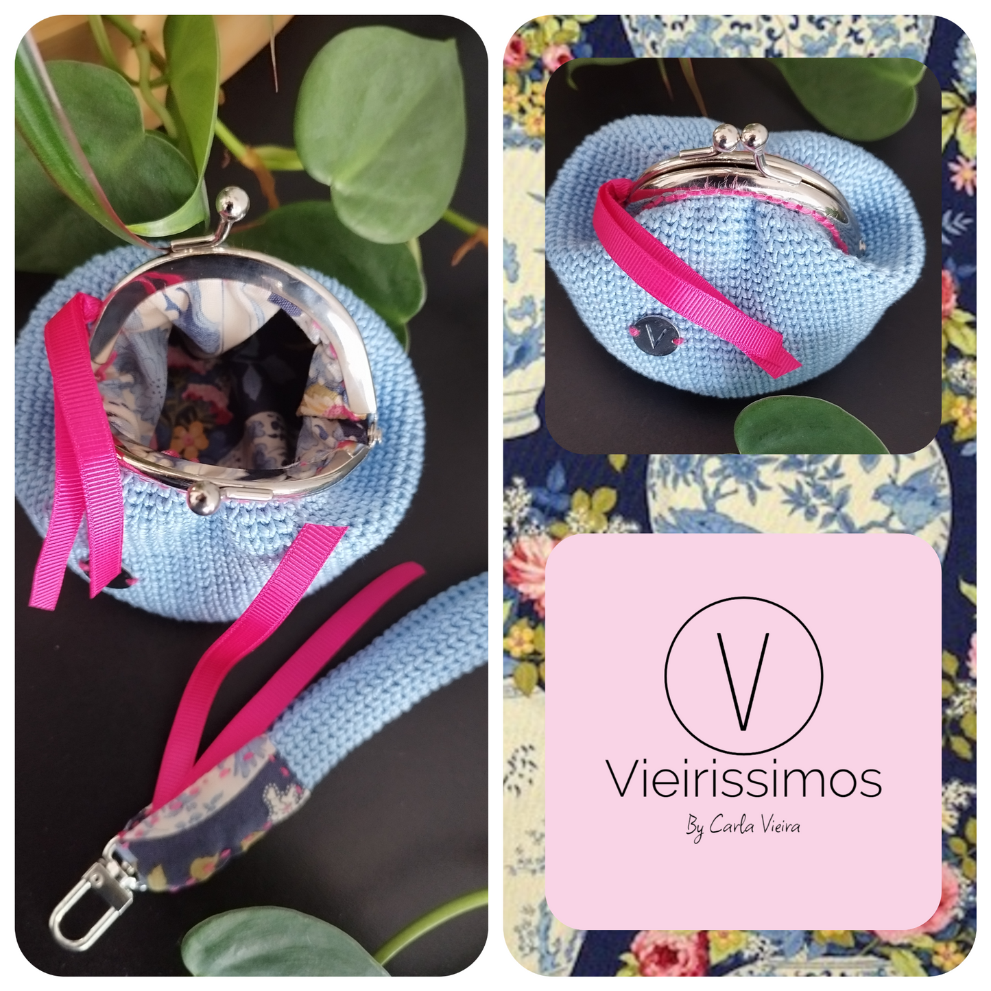 Duo 'Chic Flowervase Navy Blue' - Porta‑chaves & Porta Moedas