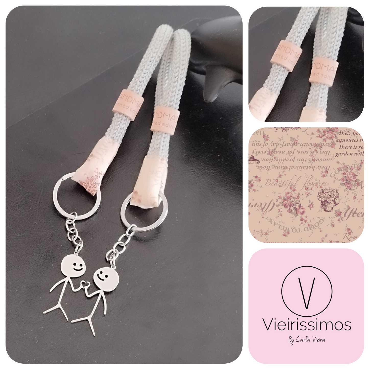 Porta-Chaves 'Romantic Letter Pink' — Crochê & Algodão
