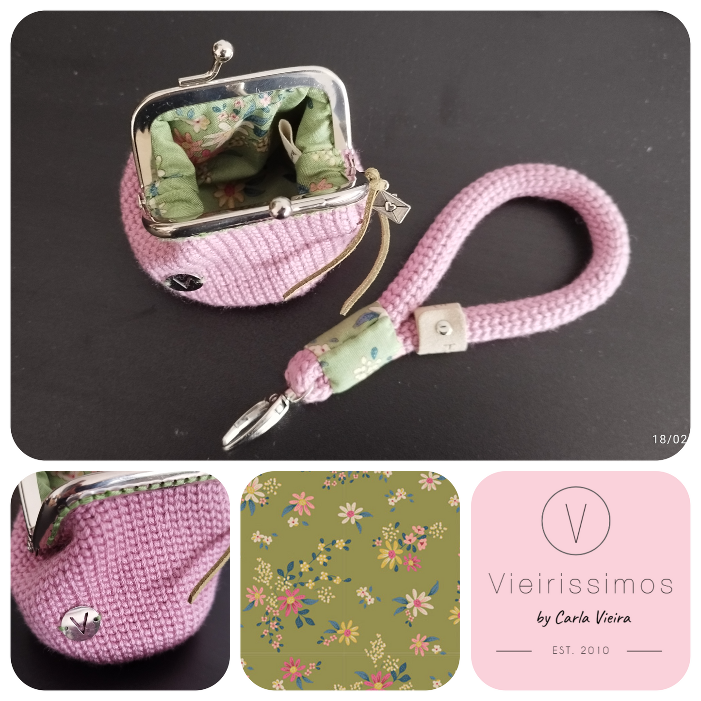 Duo 'Daisyfield Green' — Porta‑chaves & Porta Moedas
