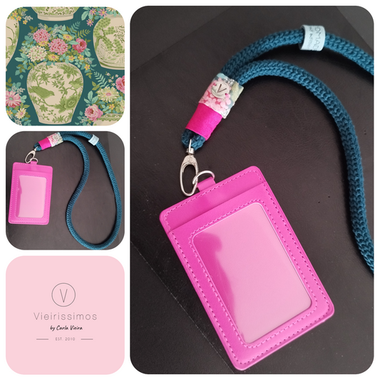 Cordão de Pescoço 'Chic Flowervase Petrol’ — Suporte para Cartão