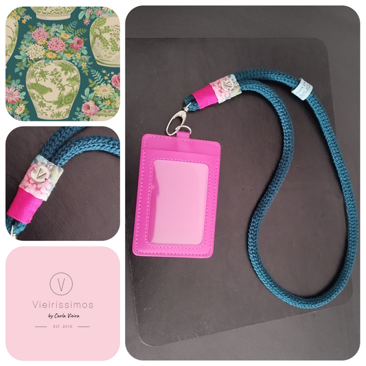 Cordão de Pescoço 'Chic Flowervase Petrol’ — Suporte para Cartão