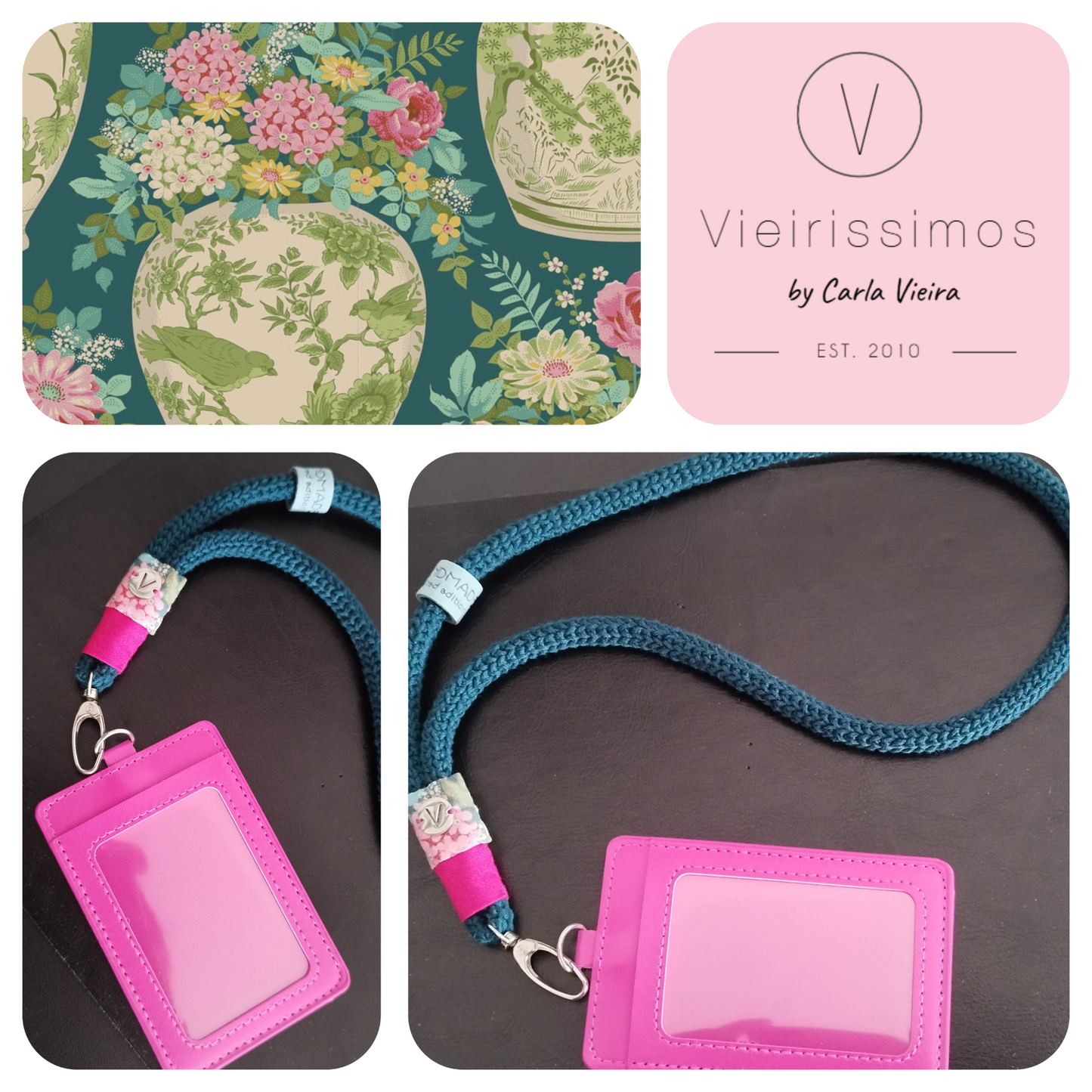 Cordão de Pescoço 'Chic Flowervase Petrol’ — Suporte para Cartão