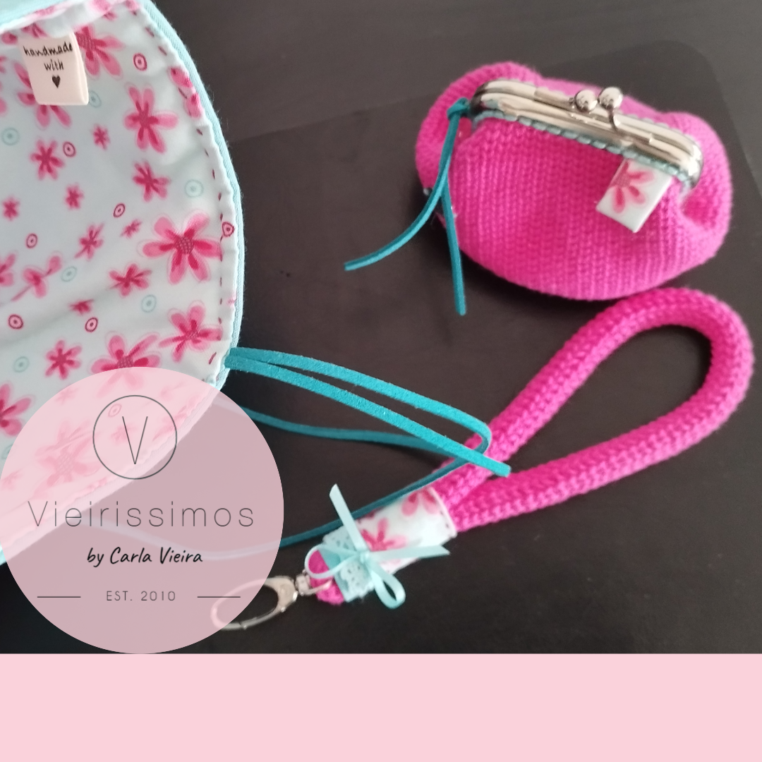 Trio 'Azul & Rosa' — Capa Portátil, Porta‑chaves & Porta Moedas