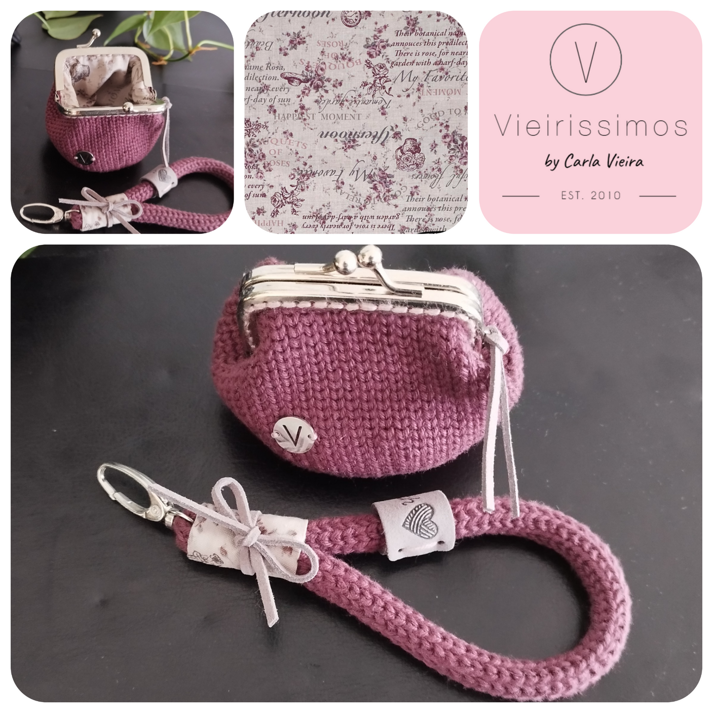 Duo 'Romantic letter gray' — Porta‑chaves & Porta Moedas