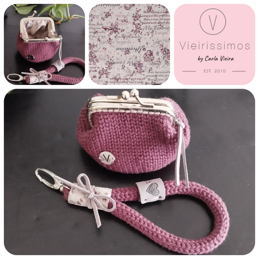 Duo Porta‑Moedas & Porta‑Chaves em Crochê – Romantic Letter Gray (Linha Essencial)