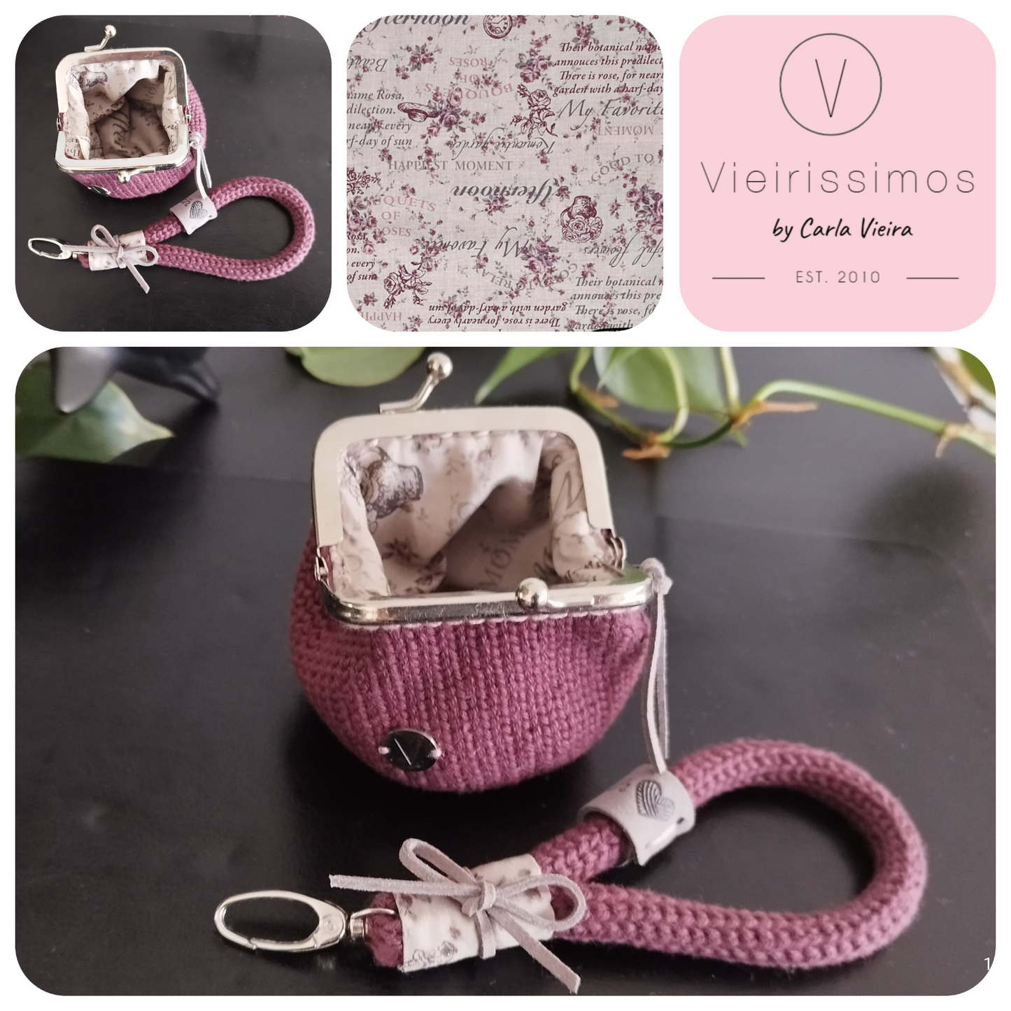 Duo 'Romantic letter gray' — Porta‑chaves & Porta Moedas