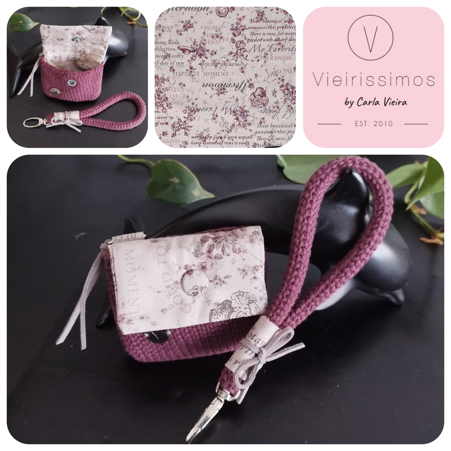Bolsa para Auriculares 'Romantic letter gray' — Crochê & Algodão