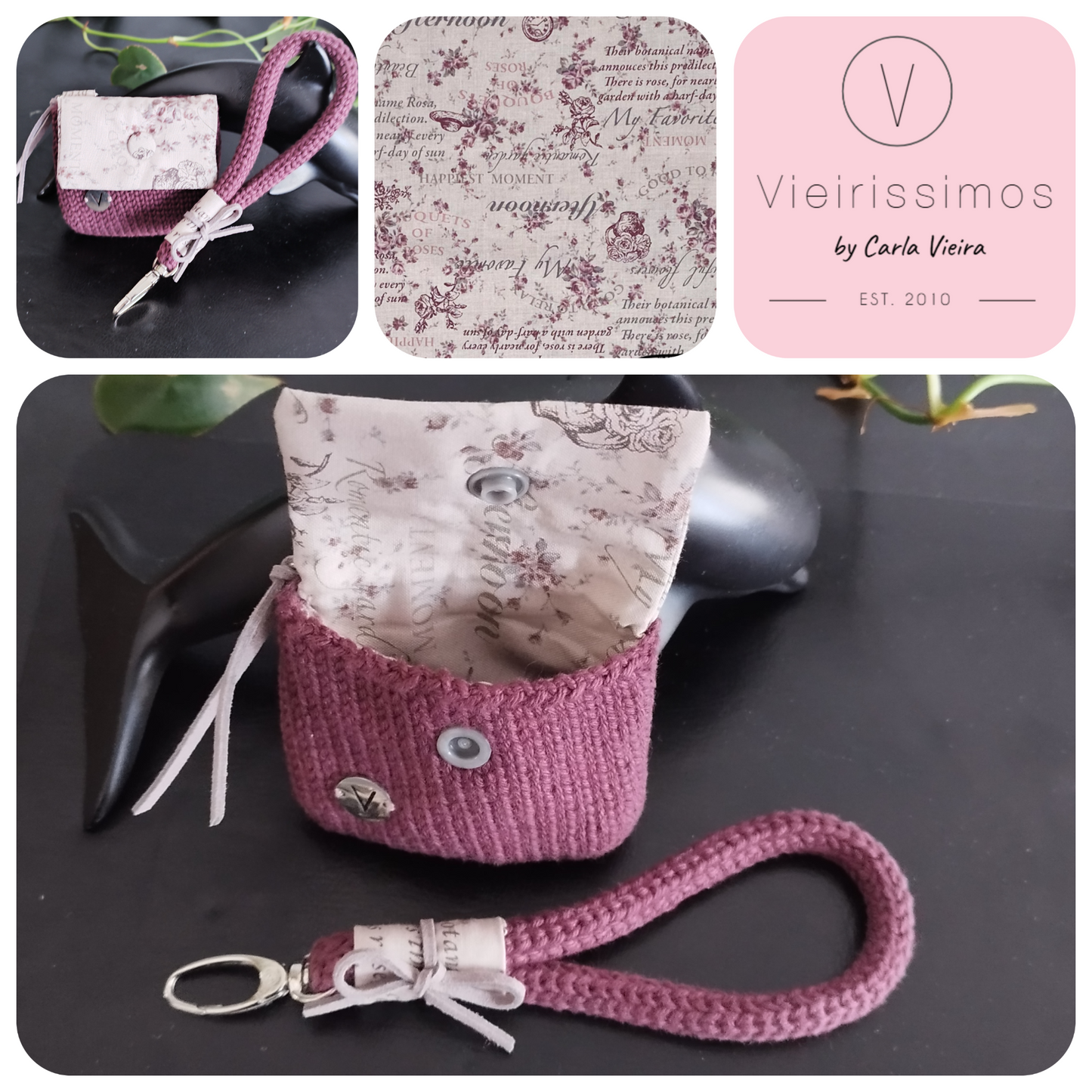 Bolsa para Auriculares 'Romantic letter gray' — Crochê & Algodão