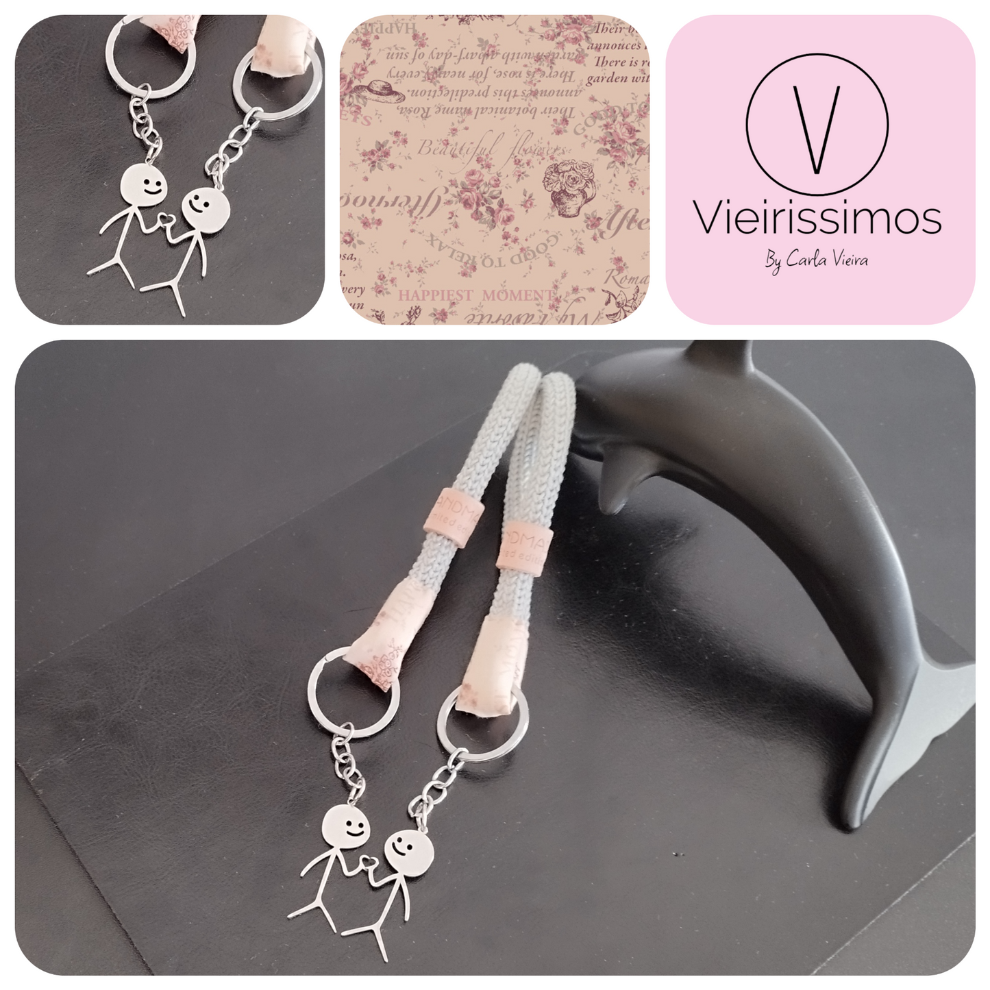 Porta-Chaves 'Romantic Letter Pink' — Crochê & Algodão