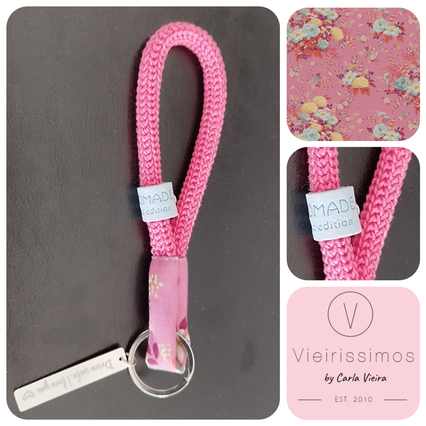 Porta-Chaves 'Wildgarden Pink' — Crochê & Algodão