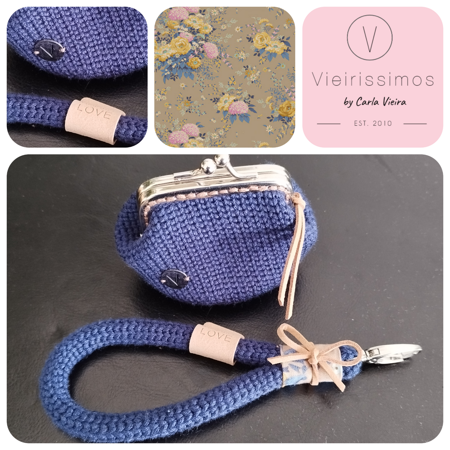 Duo Porta‑Moedas & Porta‑Chaves em Crochê – Blue Wildgarden (Linha Essencial)