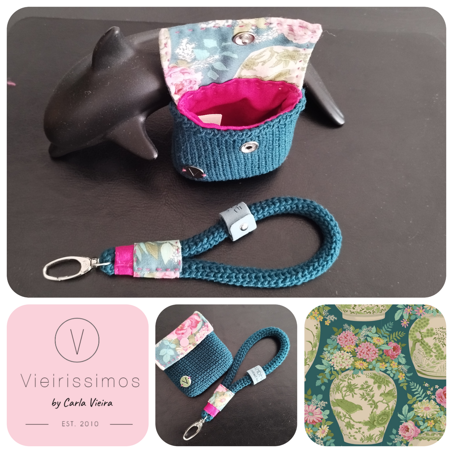Bolsa para Auriculares 'Chic Flowervase Petrol’’ — Crochê & Algodão