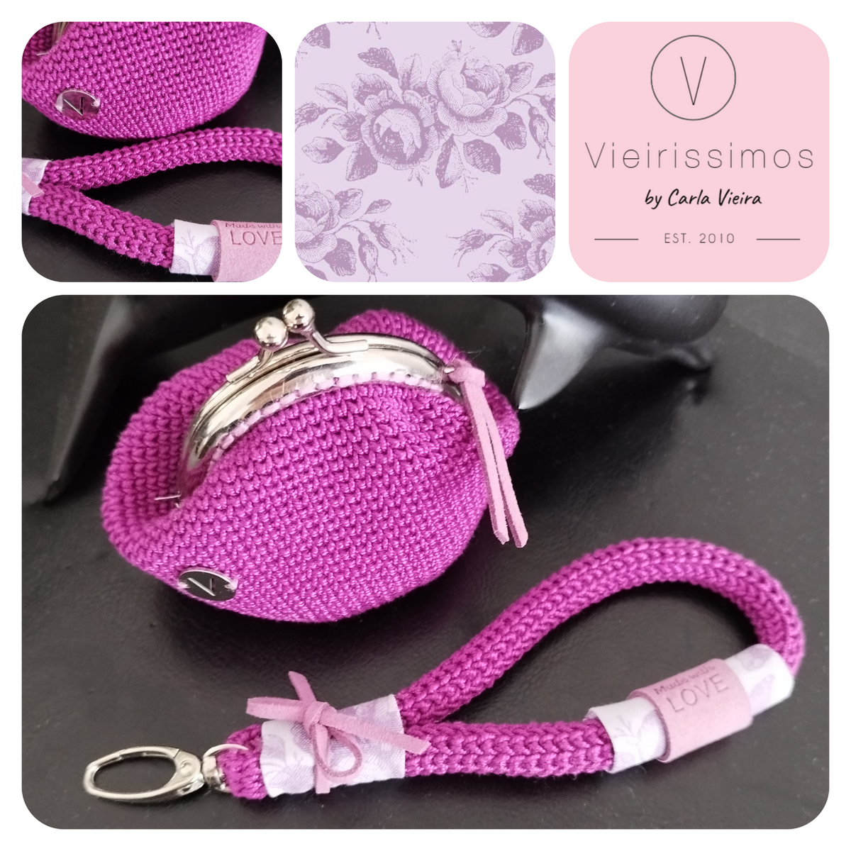 Duo Porta‑Moedas & Porta‑Chaves em Crochê –  'Lilac Mist' (Linha Delicate)