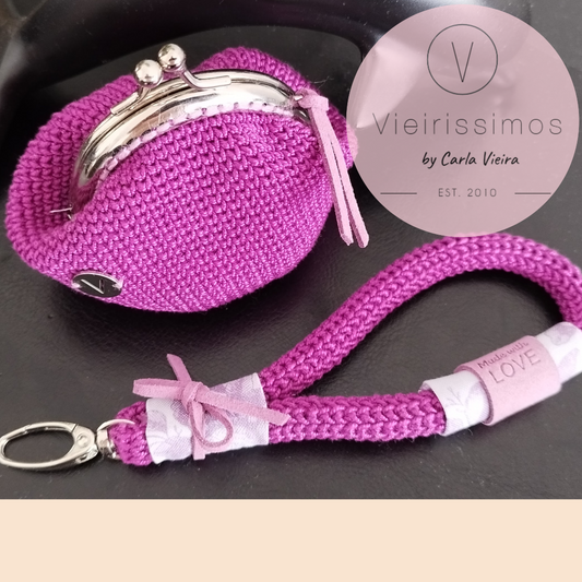 Duo Porta‑Moedas & Porta‑Chaves em Crochê –  'Lilac Mist' (Linha Delicate)