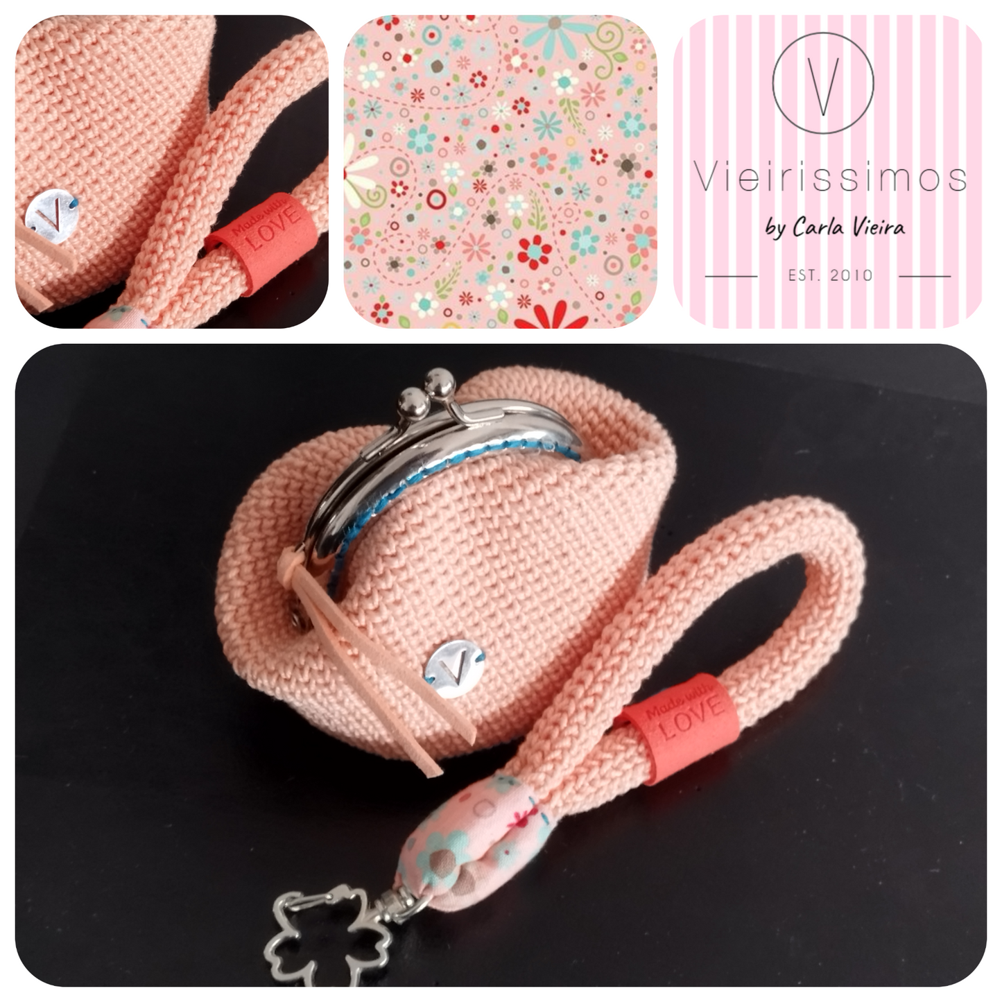 Duo 'Coral Daisy' — Porta‑chaves & Porta Moedas