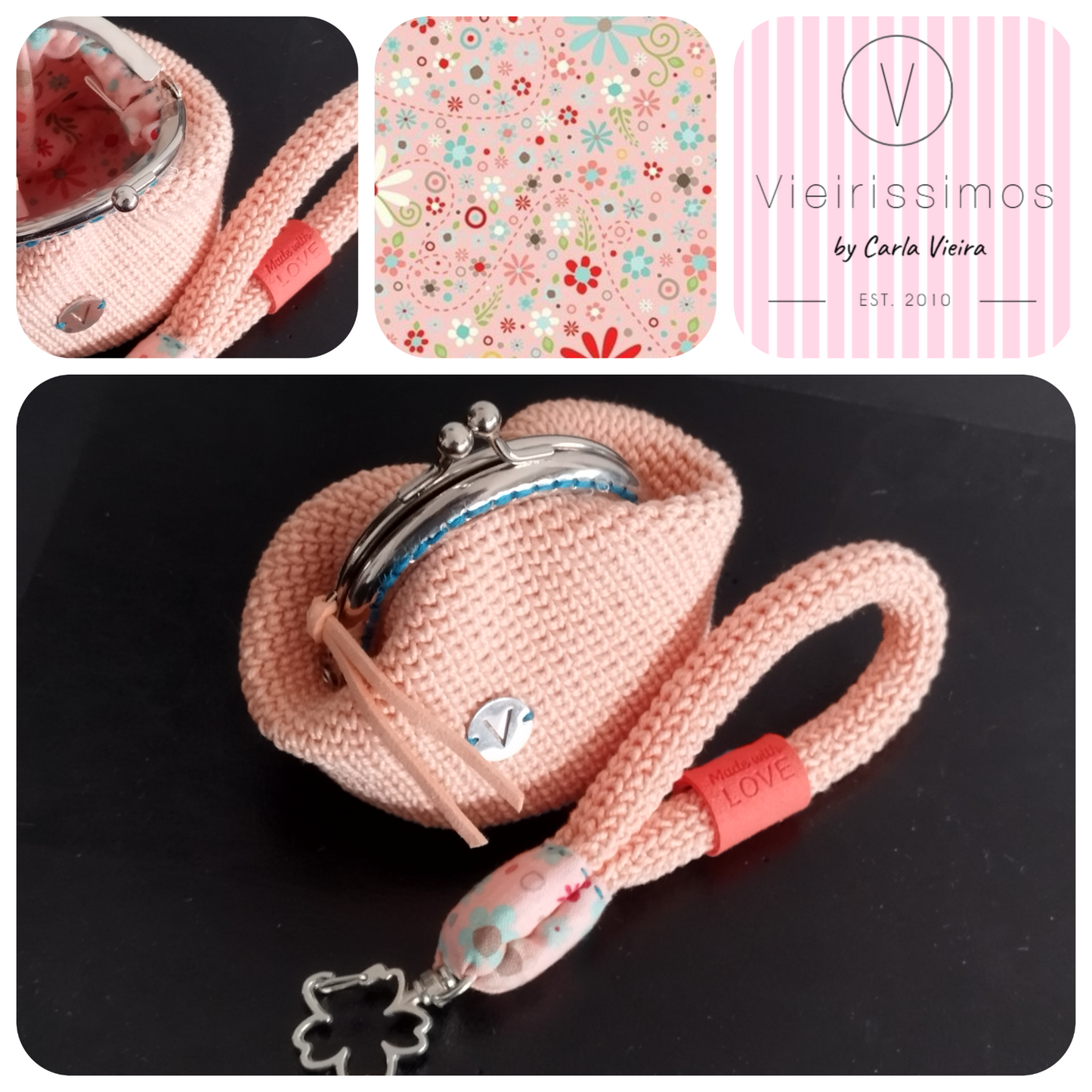Duo 'Coral Daisy' — Porta‑chaves & Porta Moedas